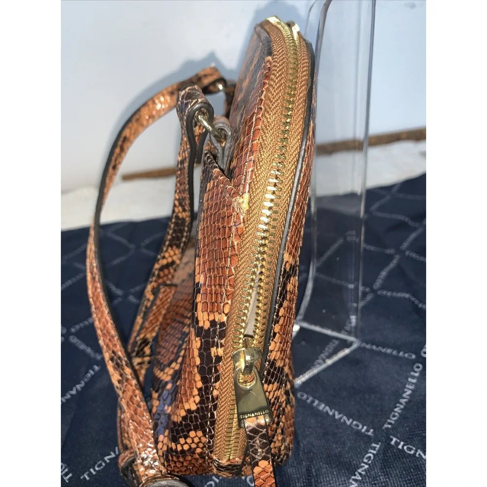 Tignanello Capri Faux Python Cognac Crossbody Leather Bag- NWT Dust‎ Cover